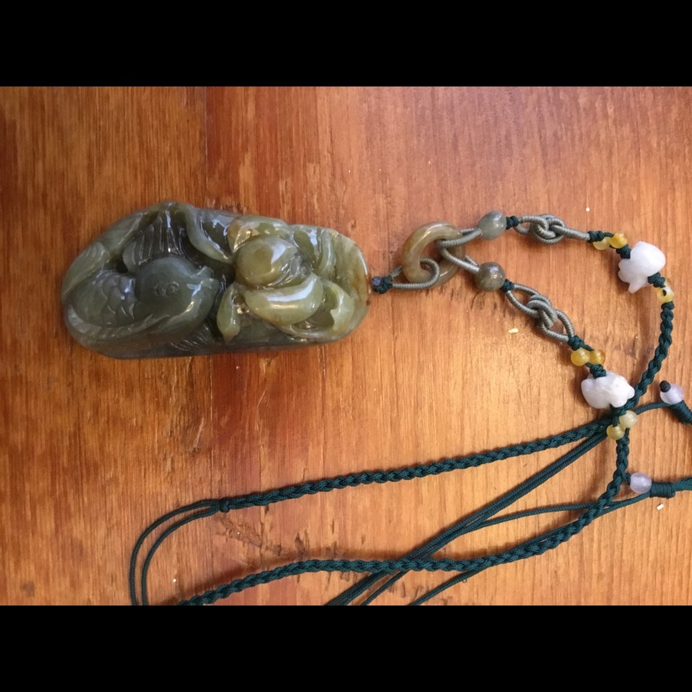 Authentic Natural Jadeite Goldfish& Lotus Necklace